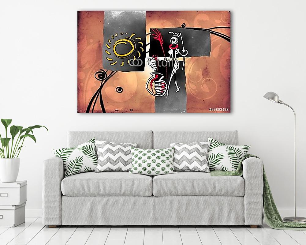 afro motívum etnikai retro vintage (keretezett kép) - vászonkép, falikép otthonra és irodába