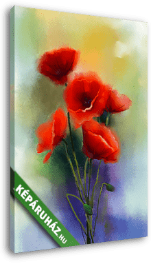Az akvarell vörös mákvirág festmény. Virágfesték puha colóban - vászonkép 3D látványterv