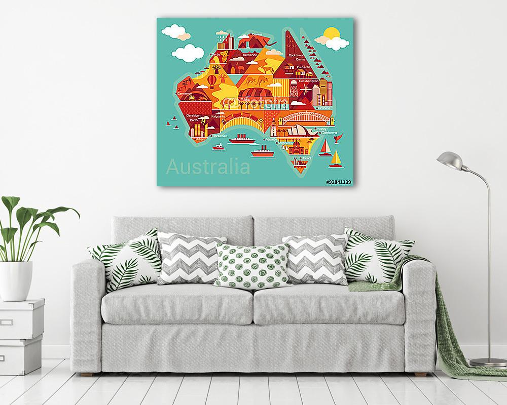 Ausztrália karikatúra térképe - vászonkép, falikép vásárlás Ausztrália karikatúra térképe (bögre) - vászonkép, falikép otthonra és irodába