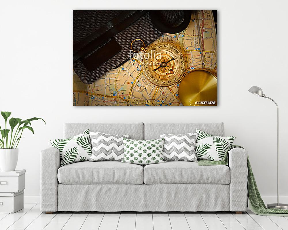 Iránytű és térkép (fotótapéta) - vászonkép, falikép otthonra és irodába