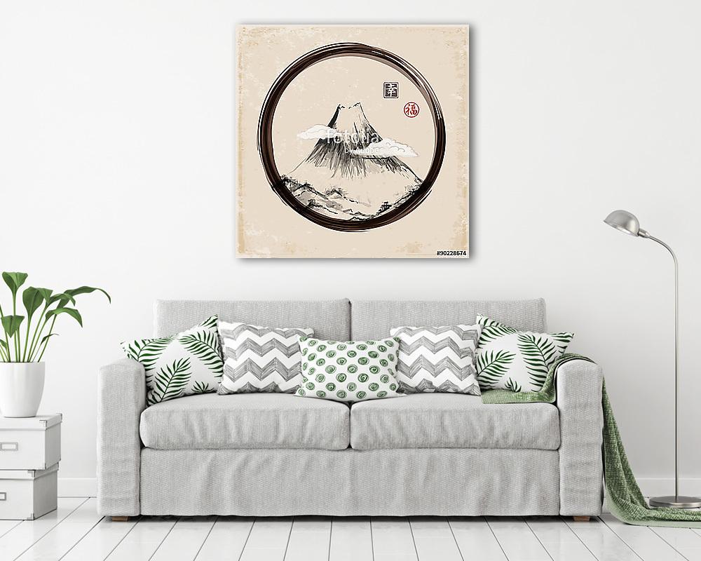 Fujiyama hegy tintával kézzel húzott  - vászonkép, falikép vásárlás Fujiyama hegy tintával kézzel húzott  (vászonkép) - vászonkép, falikép otthonra és irodába