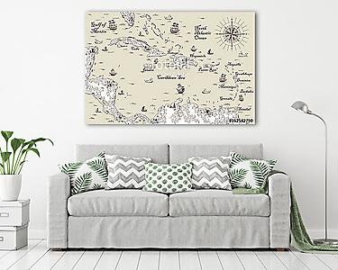 régi térkép a Karib-tenger, vektoros illusztráció (vászonkép) - vászonkép, falikép otthonra és irodába