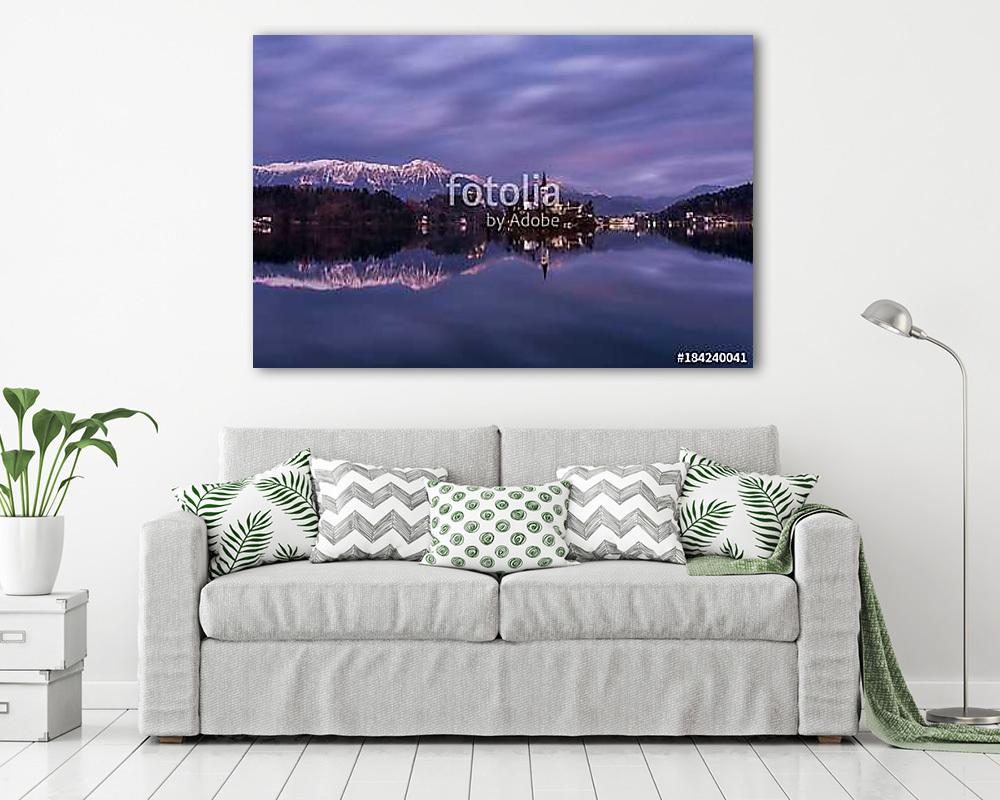 Szürkület a szlovéniai Bled-tónál (többrészes kép) - vászonkép, falikép otthonra és irodába