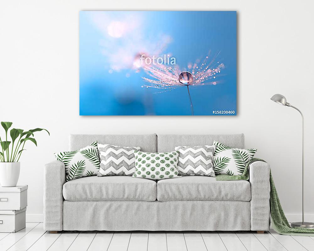 Macro of dandelion with water drop. Dandelion on a beautiful tur - vászonkép, falikép vásárlás Macro of dandelion with water drop. Dandelion on a beautiful tur (bögre) - vászonkép, falikép otthonra és irodába