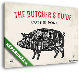 Cut of meat set. Poster Butcher diagram, scheme and guide - Pork - vászonkép 3D látványterv