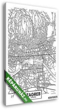 Detailed vector poster city map Zagreb - vászonkép 3D látványterv