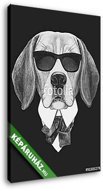 Portrait of Beagle dog in suit. Hand drawn illustration. - vászonkép 3D látványterv