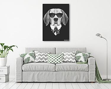 Portrait of Beagle dog in suit. Hand drawn illustration. (vászonkép) - vászonkép, falikép otthonra és irodába