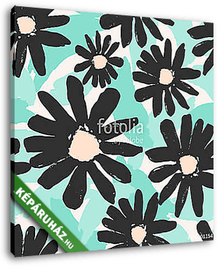 Hand Drawn Flowers Seamless Pattern - vászonkép 3D látványterv