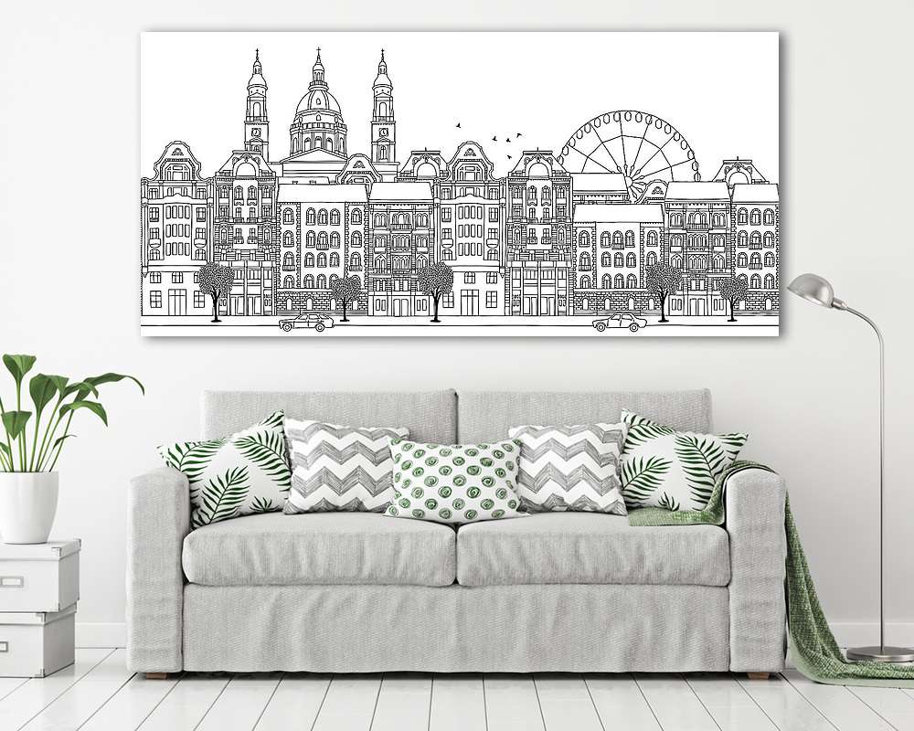 Budapest, Hungary - Seamless banner of the city’s skyline, hand  (fotótapéta) - vászonkép, falikép otthonra és irodába