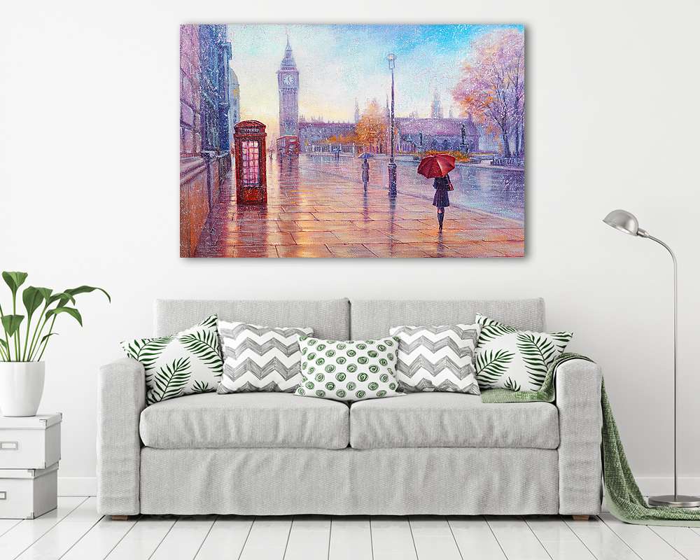 Street view of london, bus on road. Artwork. Big Ben. - vászonkép, falikép vásárlás Street view of london, bus on road. Artwork. Big Ben. (fotótapéta) - vászonkép, falikép otthonra és irodába