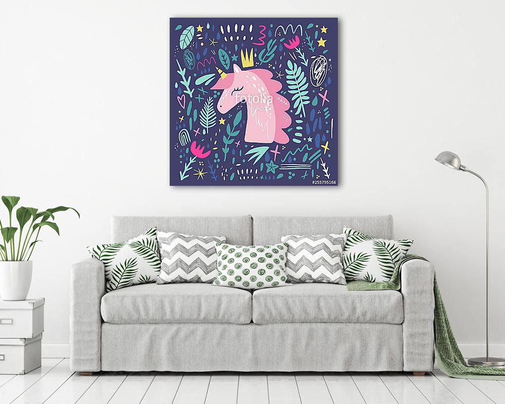 Unikornis királynő naturális szimbólumokkal (vászonkép) - vászonkép, falikép otthonra és irodába