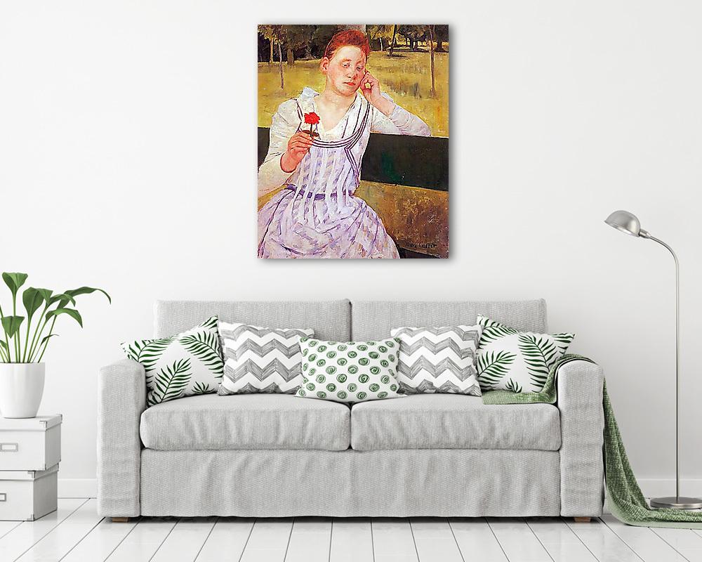 Nő piros virággal (keretezett kép) - vászonkép, falikép otthonra és irodába