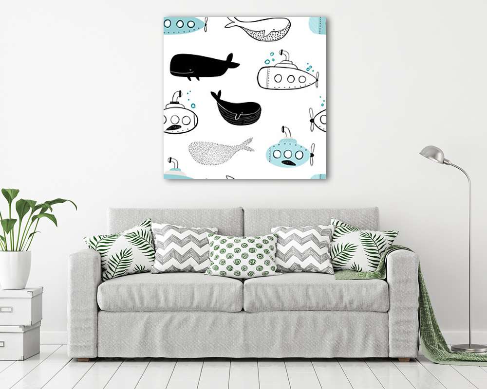 Bálnák és tengeralattjárók tapétaminta (poszter) - vászonkép, falikép otthonra és irodába