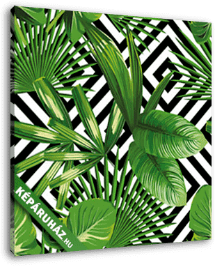 Zöld levelek geometrikus háttéren 1. - vászonkép 3D látványterv