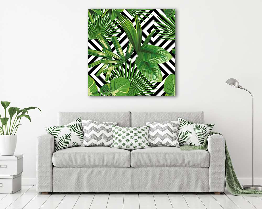 Zöld levelek geometrikus háttéren 1. - vászonkép, falikép vásárlás Zöld levelek geometrikus háttéren 1. (vászonkép) - vászonkép, falikép otthonra és irodába