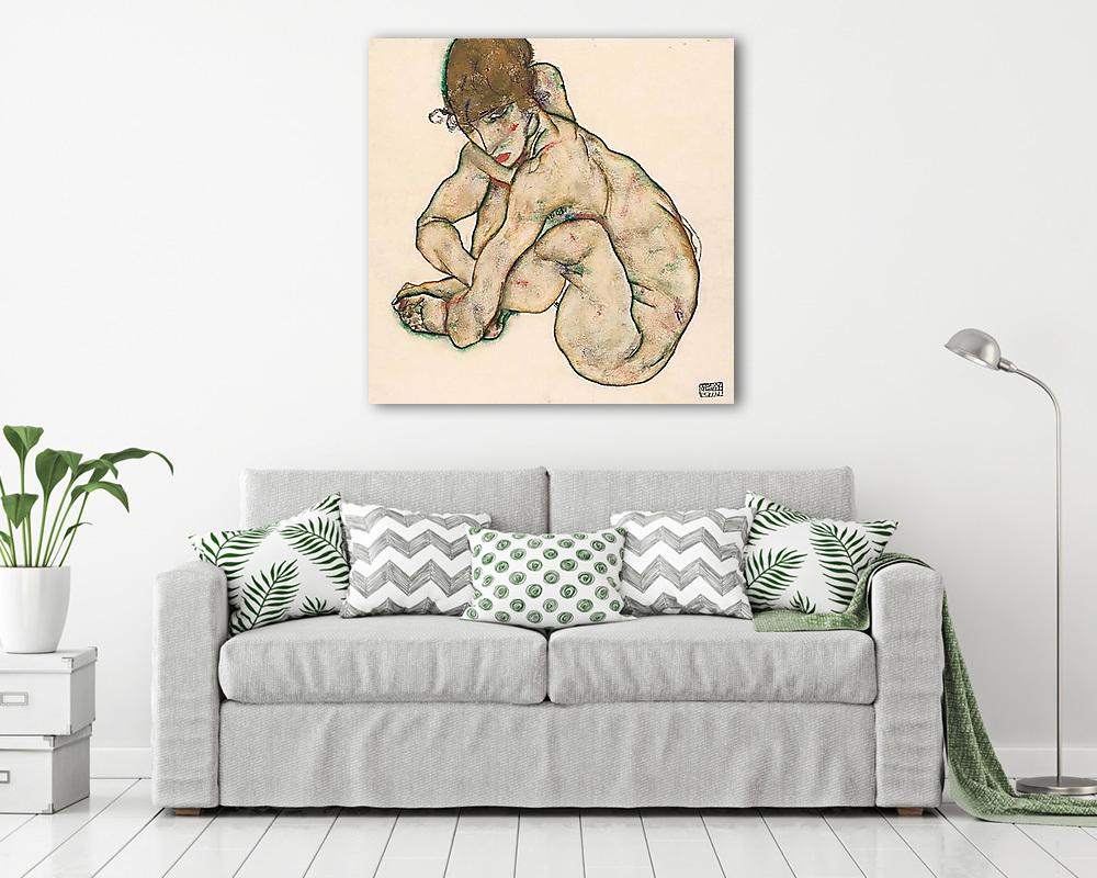 Összekuporodó női akt (keretezett kép) - vászonkép, falikép otthonra és irodába