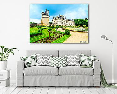 Chateau de Chenonceau Unesco középkori francia vár és medence ga (vászonkép) - vászonkép, falikép otthonra és irodába