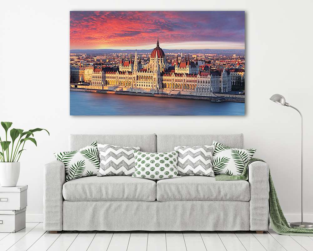 A budapesti parlament drámaian napkelte után - vászonkép, falikép vásárlás A budapesti parlament drámaian napkelte után (többrészes kép) - vászonkép, falikép otthonra és irodába
