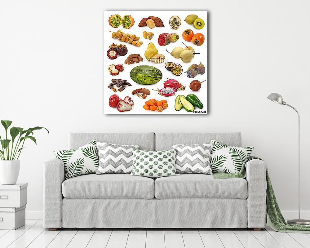 Gyümölcsök gyűjtemény elszigetelt fehér (keretezett kép) - vászonkép, falikép otthonra és irodába