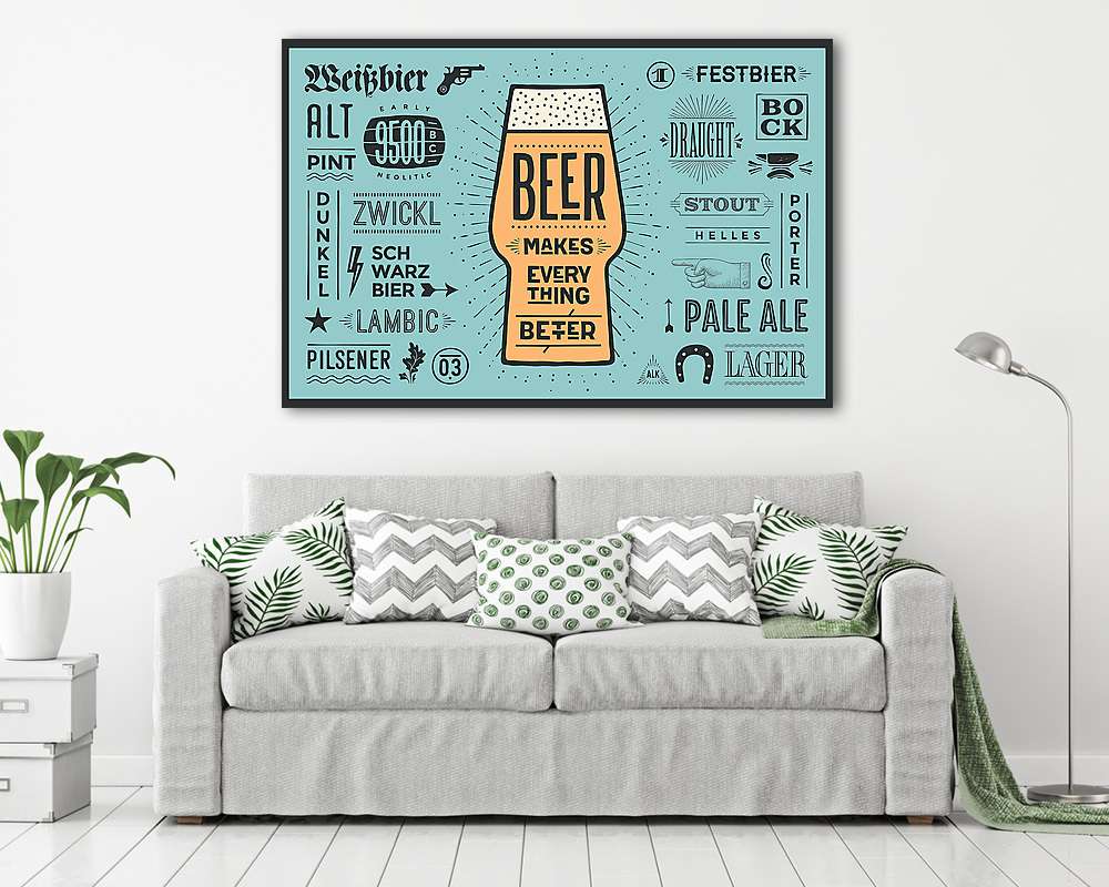 Poster or banner with text Beer Makes Everything Better and name (vászonkép) - vászonkép, falikép otthonra és irodába