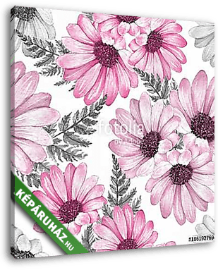 Floral seamless pattern 13. Watercolor pink flowers. - vászonkép 3D látványterv