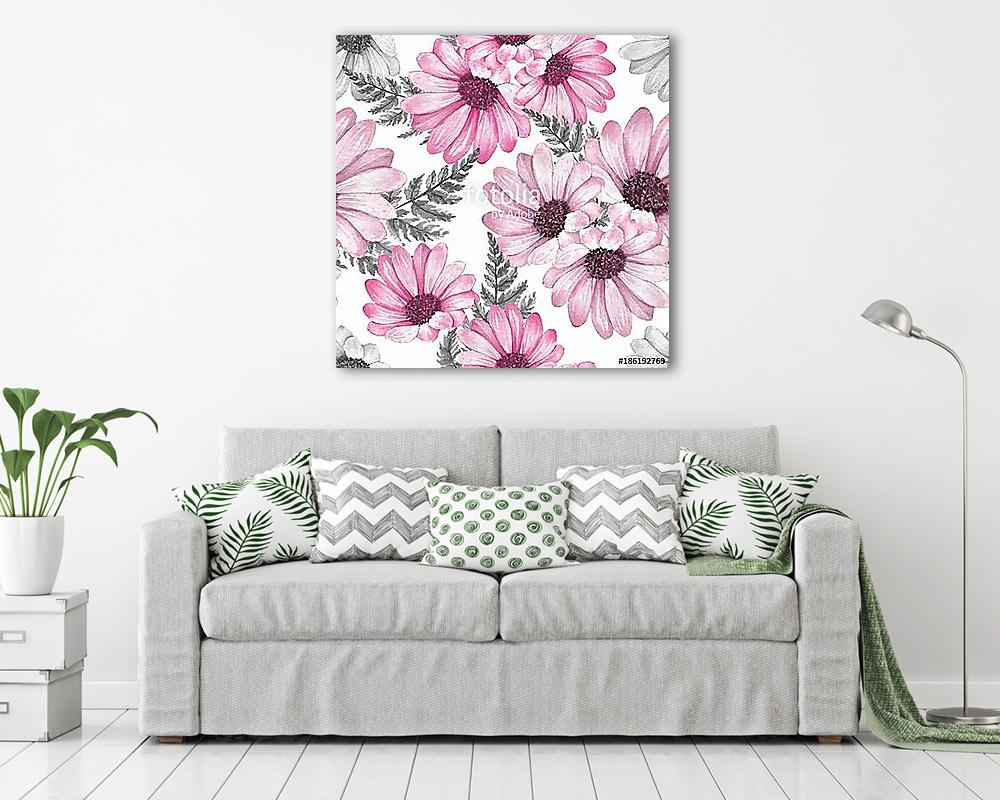 Floral seamless pattern 13. Watercolor pink flowers. (vászonkép) - vászonkép, falikép otthonra és irodába