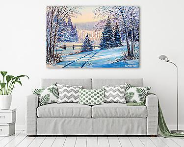 White bridge over the river, winter landscape (vászonkép) - vászonkép, falikép otthonra és irodába