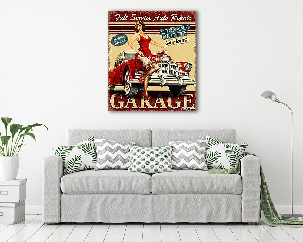 Vintage garage retro poster - vászonkép, falikép vásárlás Vintage garage retro poster (vászonkép) - vászonkép, falikép otthonra és irodába