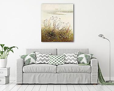 Kiáradt folyó virágzó növénnyel (vászonkép) - vászonkép, falikép otthonra és irodába