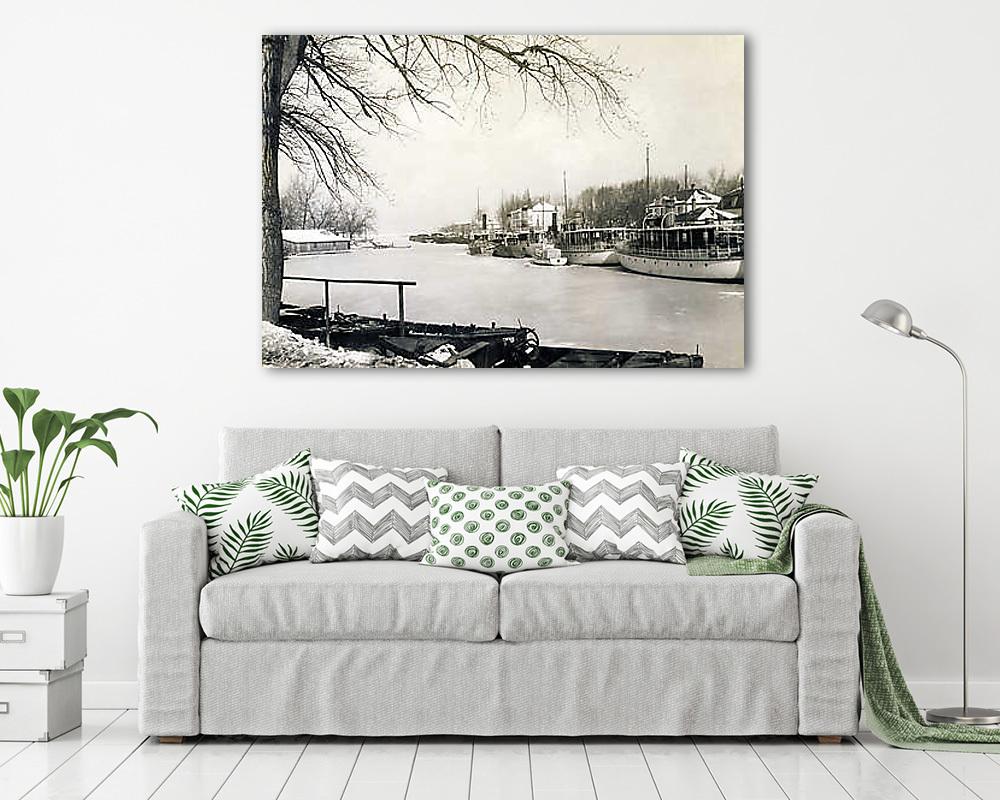 Siófok kikötő, hajók téli pihenőn.(1928) (többrészes kép) - vászonkép, falikép otthonra és irodába