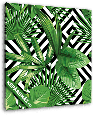 Zöld levelek geometrikus háttéren 2. - vászonkép 3D látványterv