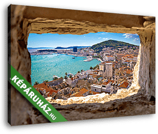 Split öböl látképe - egy kőablakon keresztül - vászonkép 3D látványterv