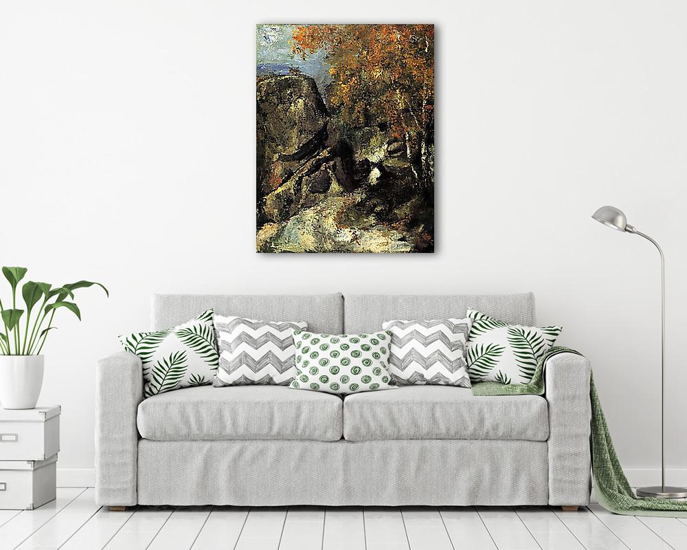 Sziklák a Fountanbleu-i erdőben (keretezett kép) - vászonkép, falikép otthonra és irodába