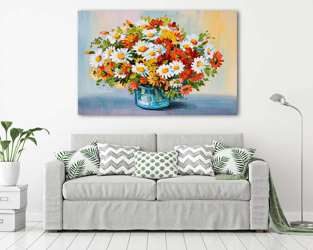 Tavaszi virágok üvegvázában (olajfestmény reprodukció) - vászonkép, falikép vásárlás Tavaszi virágok üvegvázában (olajfestmény reprodukció) (fotótapéta) - vászonkép, falikép otthonra és irodába