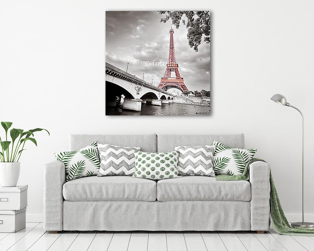 Eiffel-torony monokróm szelektív színezék (többrészes kép) - vászonkép, falikép otthonra és irodába