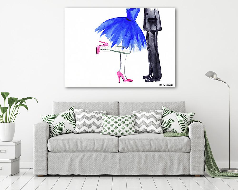 Boldog fiatal szerelmesek. csók (keretezett kép) - vászonkép, falikép otthonra és irodába