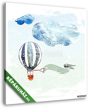 Csíkos hőlégballon a felhőhatáron - vászonkép 3D látványterv