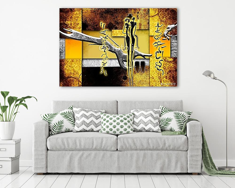 afro motívum etnikai retro vintage (keretezett kép) - vászonkép, falikép otthonra és irodába