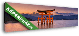 Miyajima torii kapu Hiroshimánál, Japánban, napnyugtán - vászonkép 3D látványterv