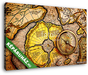 Iránytű és antik térkép - vászonkép 3D látványterv