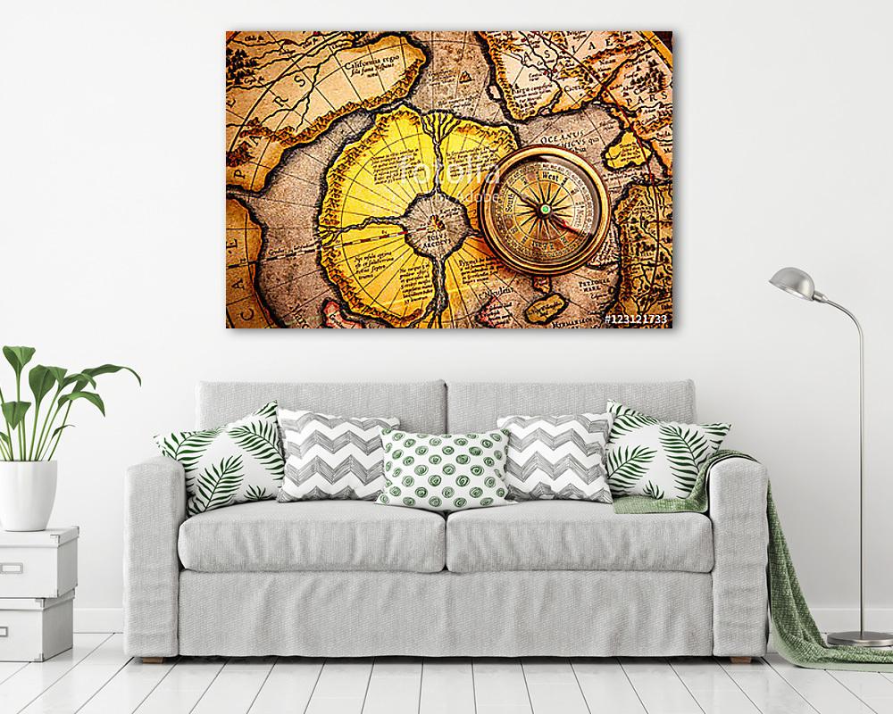 Iránytű és antik térkép - vászonkép, falikép vásárlás Iránytű és antik térkép (vászonkép) - vászonkép, falikép otthonra és irodába