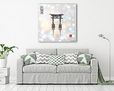 Torii kapuk kézzel húzott tintával a hagyományos japán stílusban (vászonkép) - vászonkép, falikép otthonra és irodába