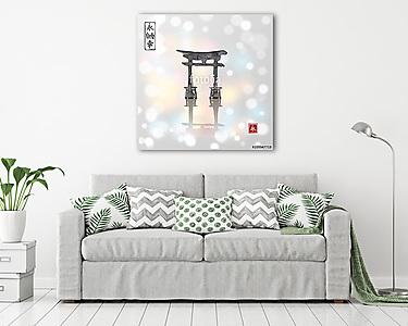 Torii kapuk kézzel húzott tintával a hagyományos japán stílusban (vászonkép) - vászonkép, falikép otthonra és irodába