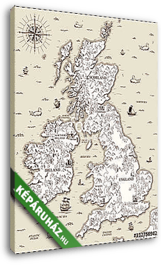 Vector régi térkép, Nagy-Britannia - vászonkép 3D látványterv
