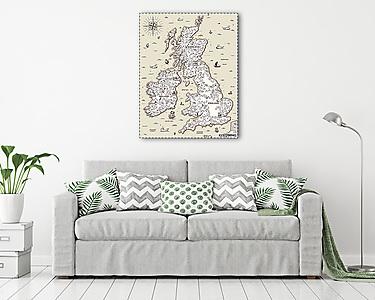 Vector régi térkép, Nagy-Britannia (vászonkép) - vászonkép, falikép otthonra és irodába