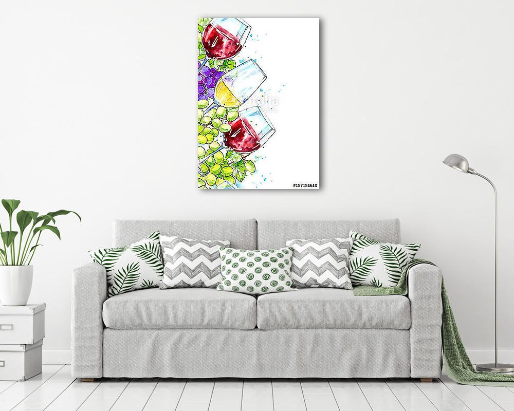 Borospoharak bal oldali elhelyezésben (akvarell) (keretezett kép) - vászonkép, falikép otthonra és irodába