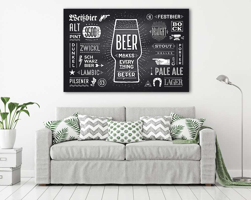 Poster or banner with text Beer Makes Everything Better and name (többrészes kép) - vászonkép, falikép otthonra és irodába
