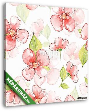 Floral seamless pattern. Watercolor background with red flowers - vászonkép 3D látványterv