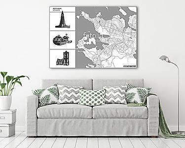 Reykjavik city map with hand-drawn architecture icons (vászonkép) - vászonkép, falikép otthonra és irodába